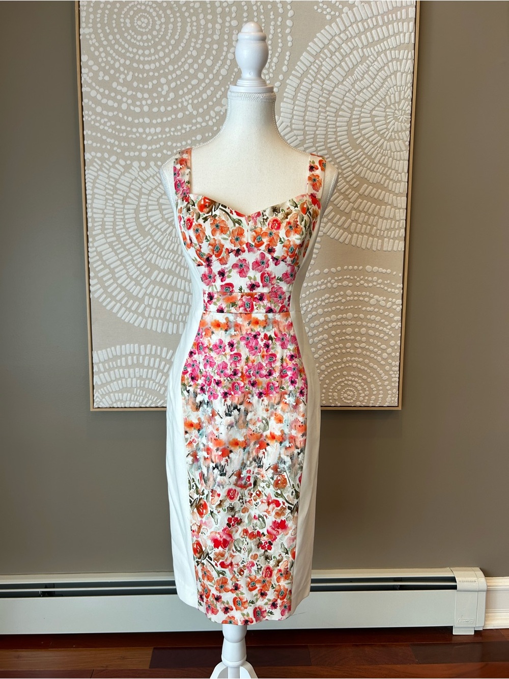 Black Halo Sadie Floral Panel White Sheath Dress Size 6 NWT